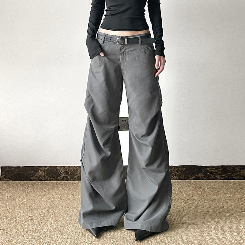 Low Waist Ruched Wide-Leg Baggy Pants Product Image