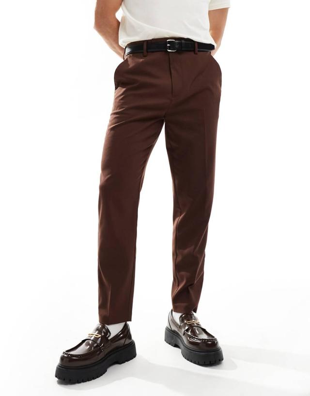 ASOS DESIGN tapered fit dress pants in brown Product Image