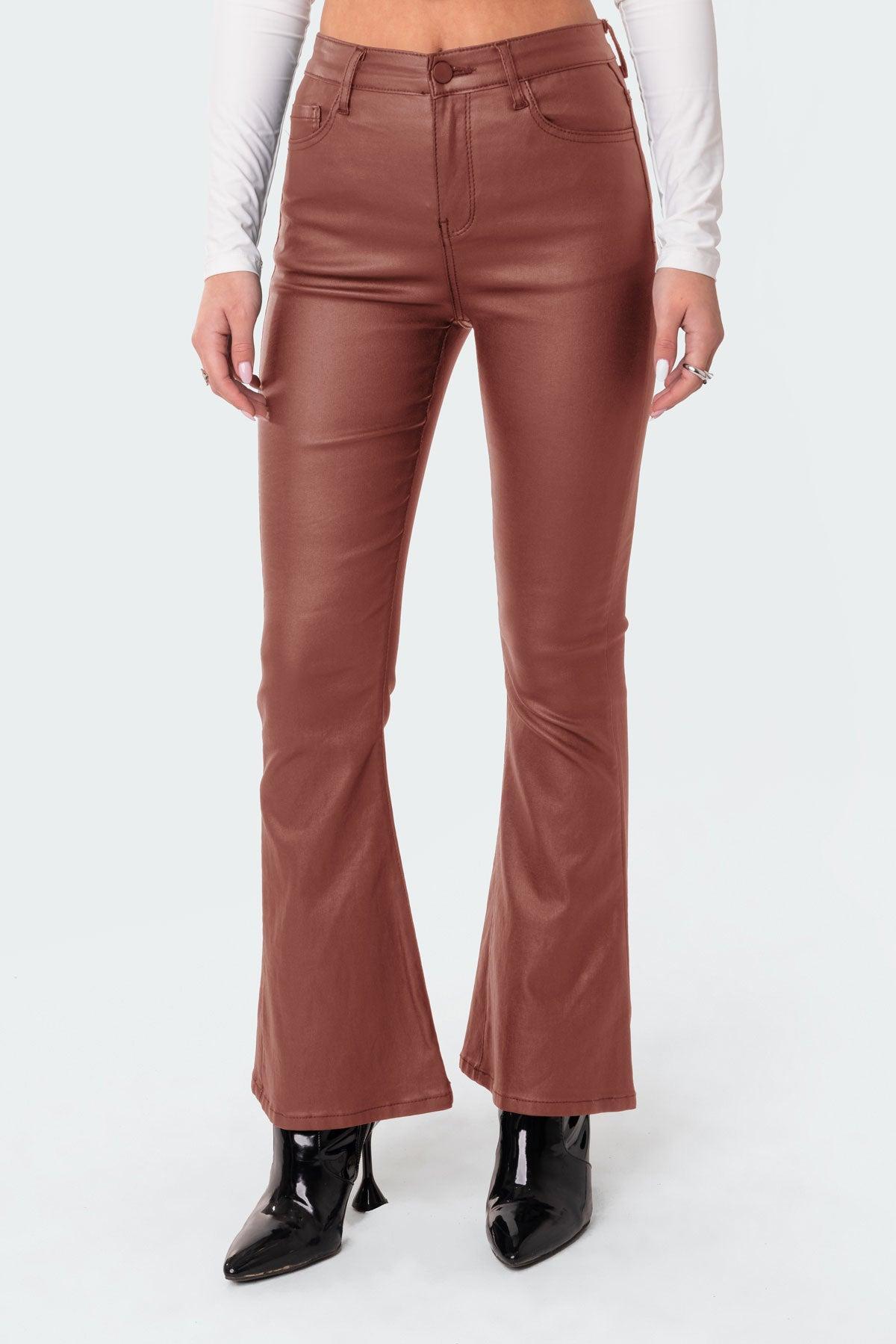 Petite Luna Faux Leather Flare Jeans Product Image