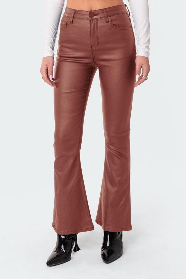 Petite Luna Faux Leather Flare Jeans Product Image