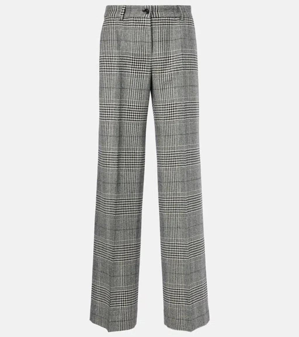 Prince Of Wales Check Wool And Cashmere Flared Pants In Grey Product Image