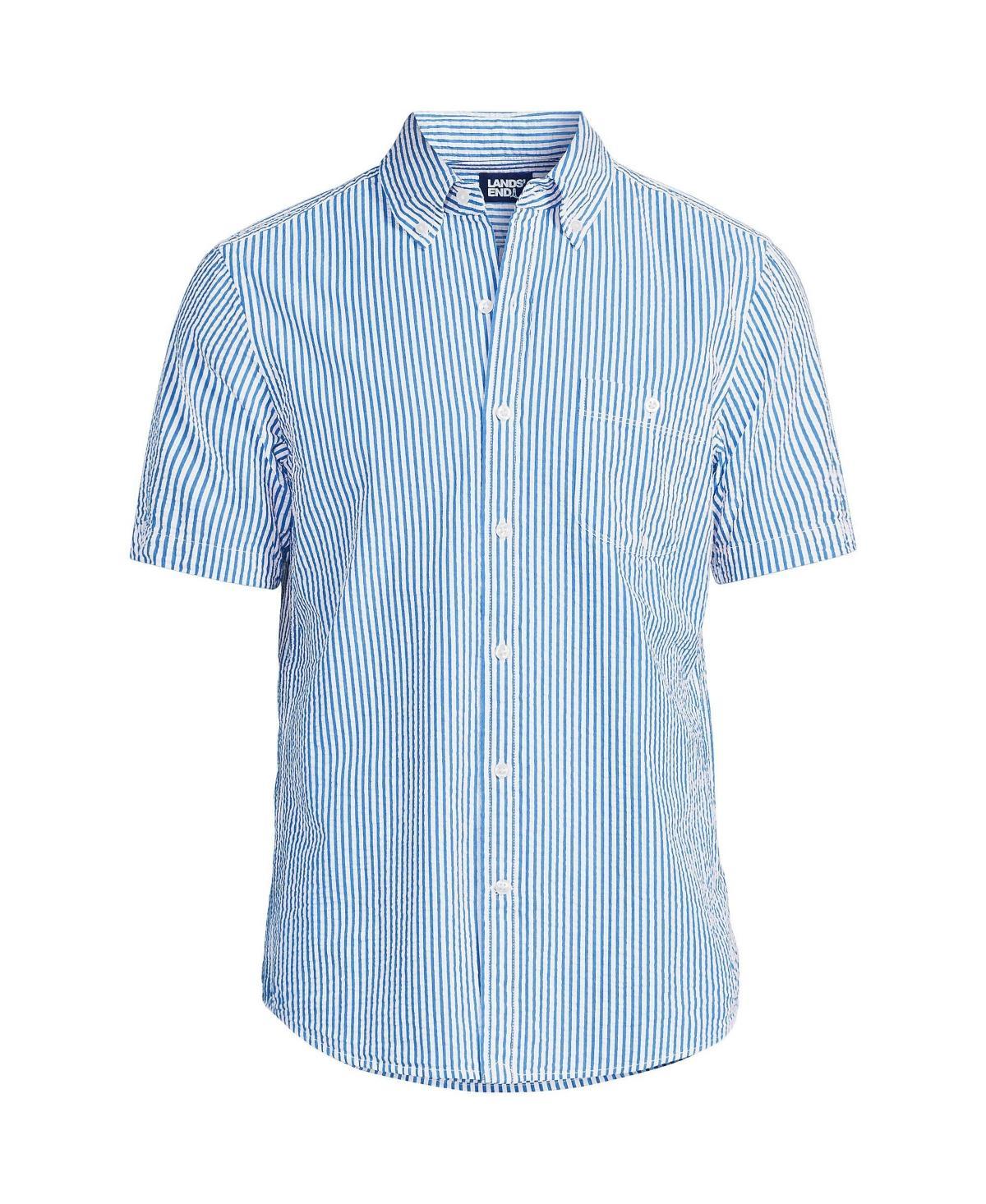 Tall Lands End Traditional-Fit Button-Down Seersucker Shirt, Mens Blue Pin Stripe Product Image