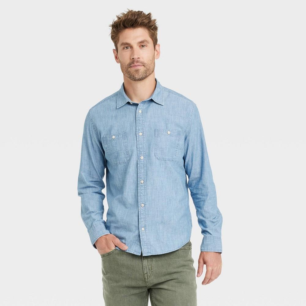 Mens Long Sleeve Denim Button-Down Shirt - Goodfellow & Co Light M Product Image