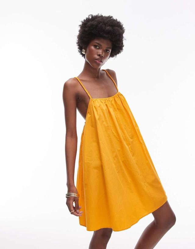 Topshop square neck elastic swing sundress in orange Product Image