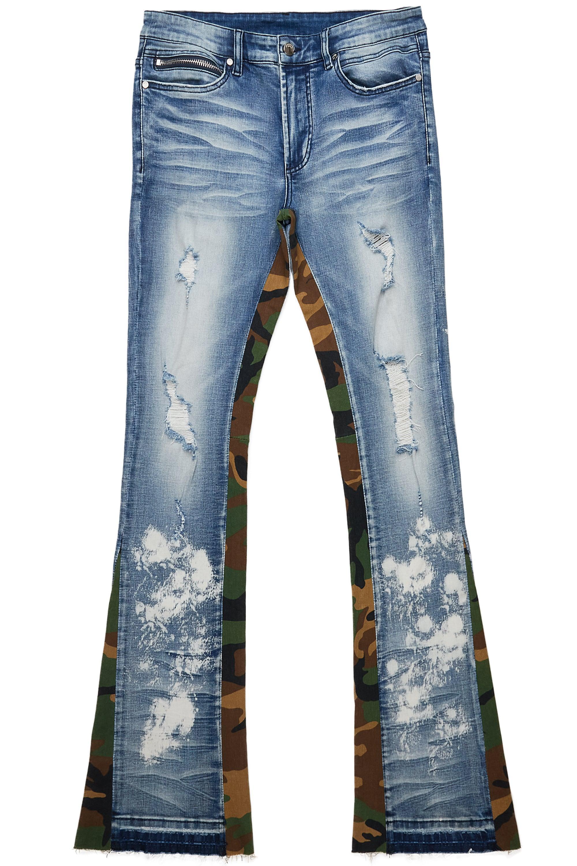 Strass Blue Stacked Flare Jean Male Product Image