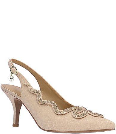 J. Renee Fedosia Textured Fabric Rhinestone Embellished Snake Slingback Pumps Product Image