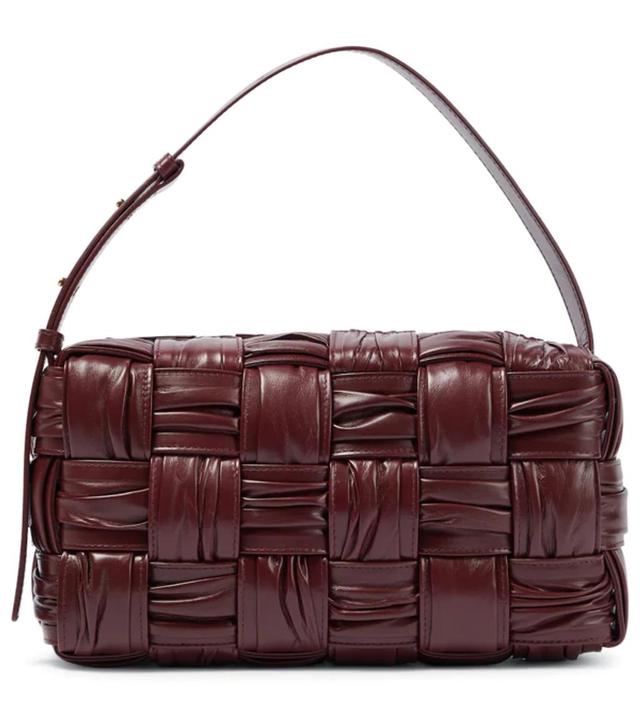 BOTTEGA VENETA Brick Cassette Intrecciato-leather Shoulder Bag In Barolo & Brass Product Image