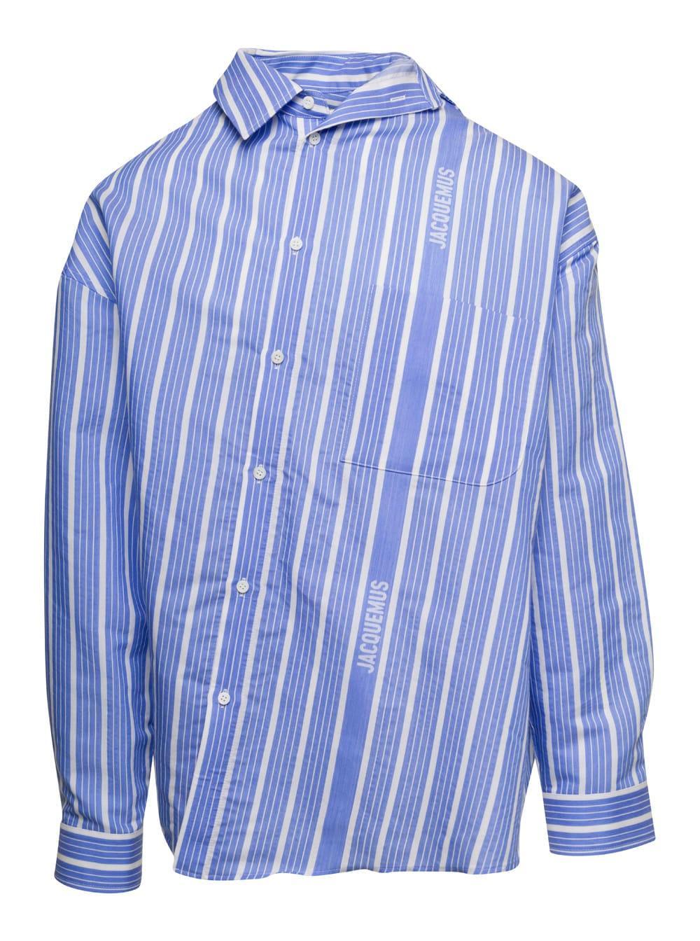 JACQUEMUS Light-blue Striped La Chemise Cuadro In Silk Blend Man Product Image