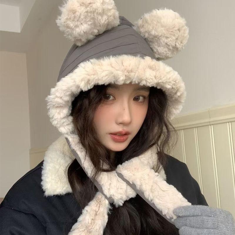 Ear Panel Fluffy Hooded Scarf Product Image