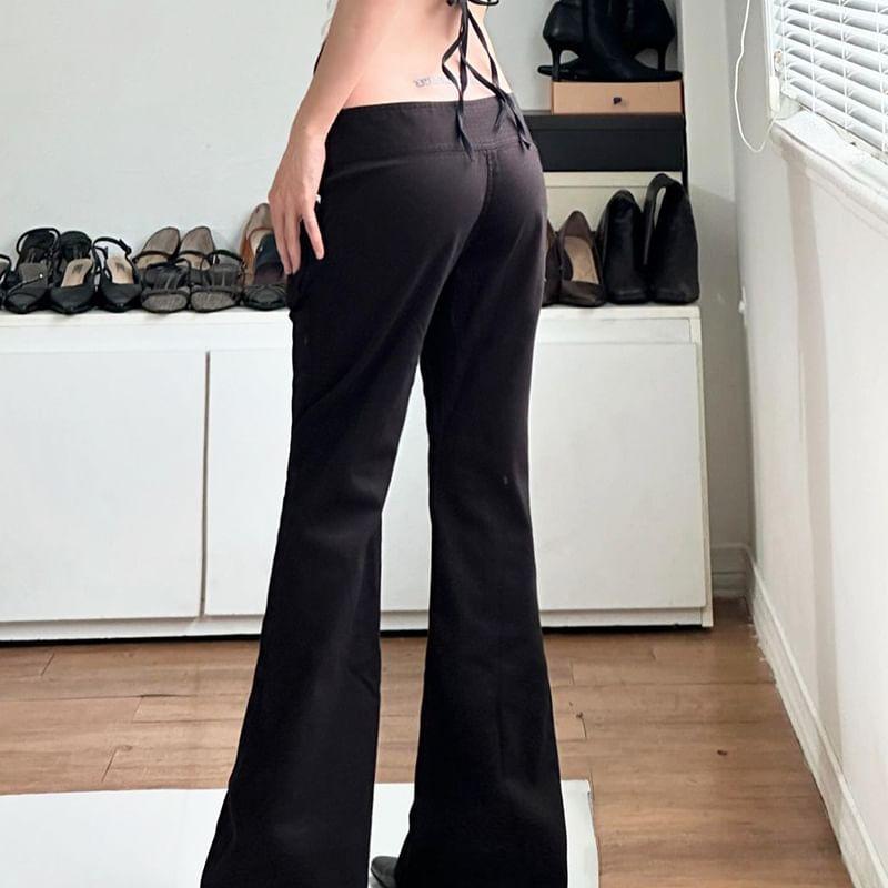 Low Waist Belt Accent Pocket Slim-Fit Boot-Cut Pants Product Image