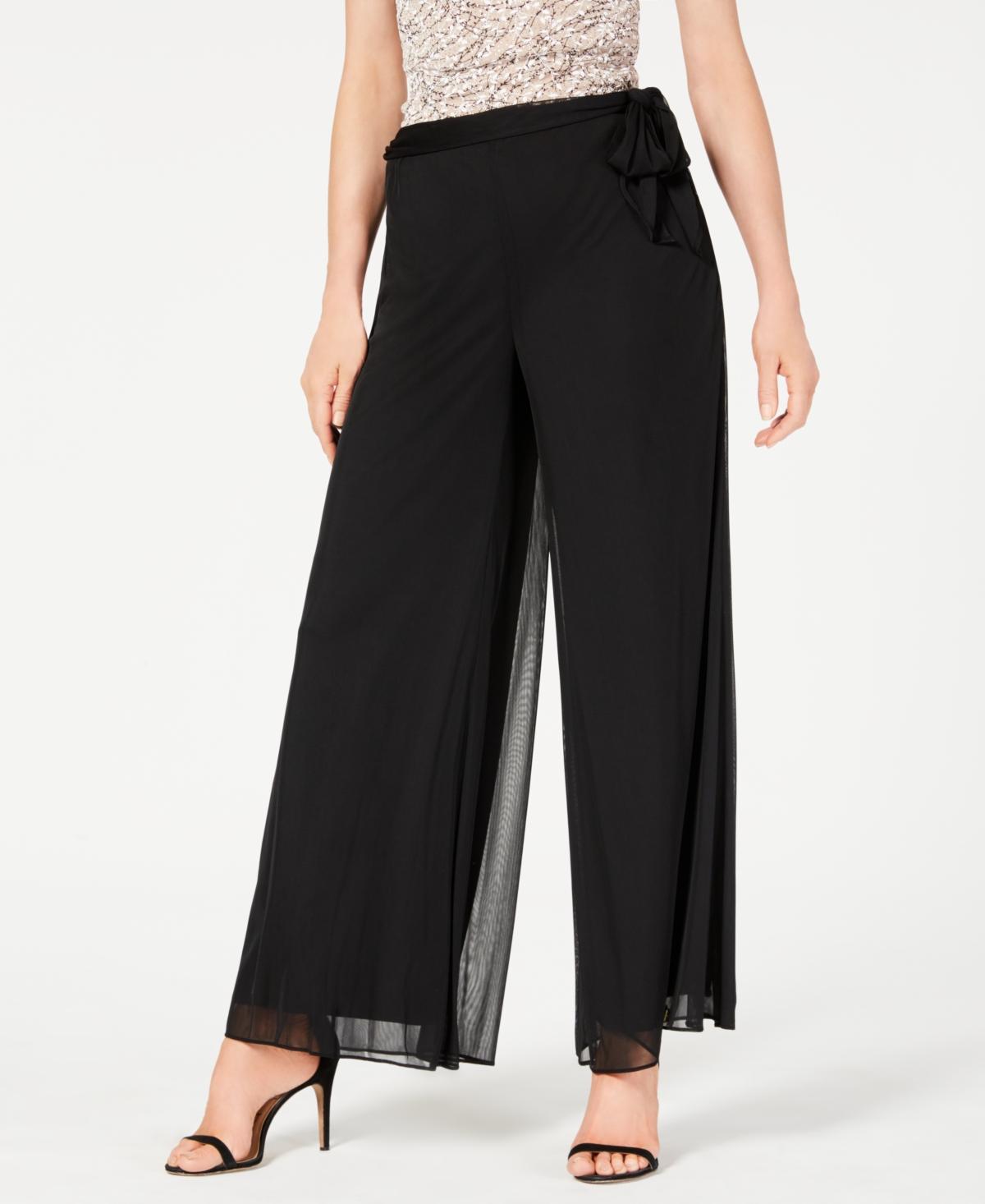 Alex Evenings Petite Size Mesh Mid Rise Wide Leg Tie Waist Pants Product Image