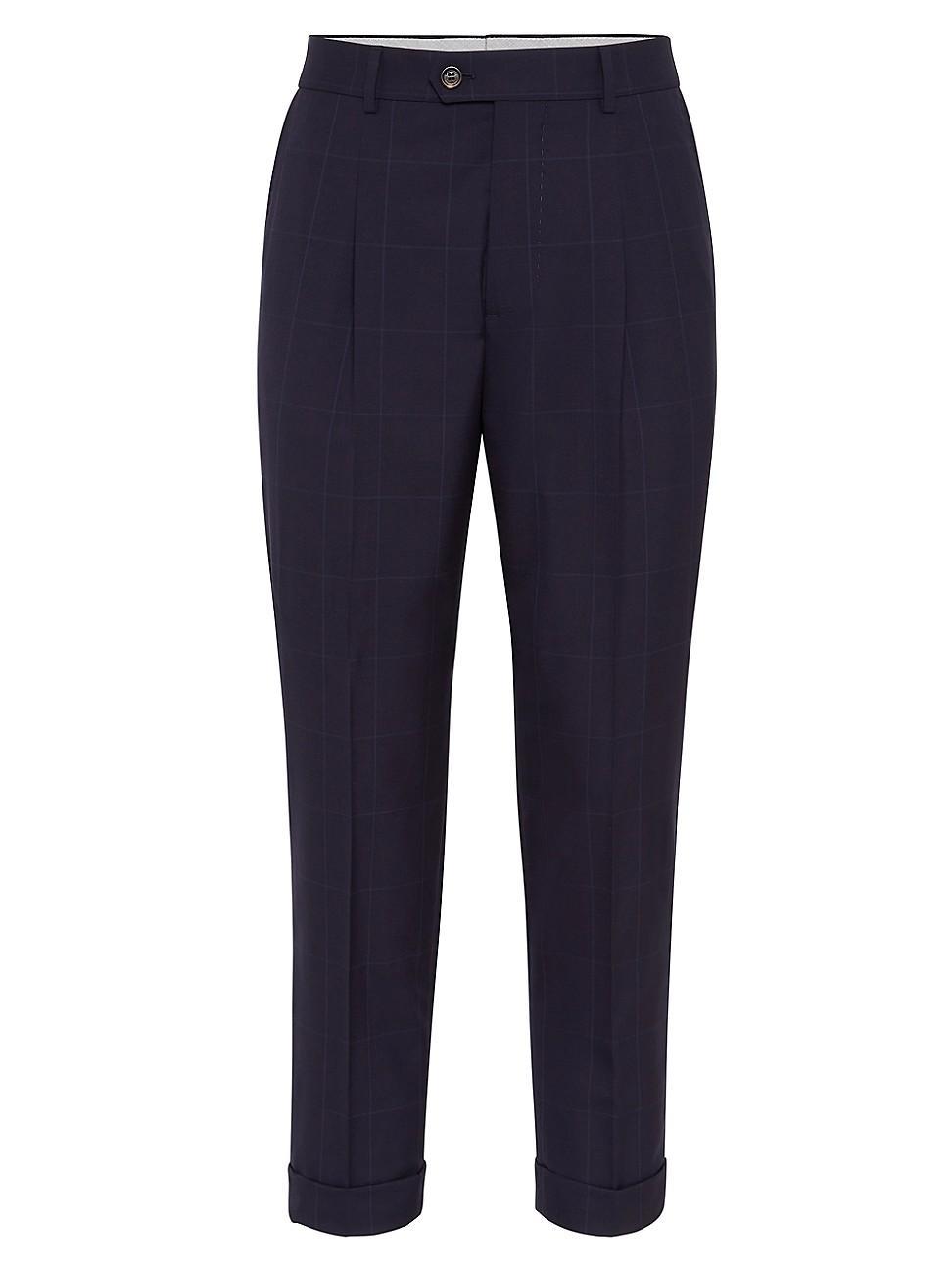 Mens Super 120s Virgin Wool Overcheck Leisure Fit Trousers Product Image