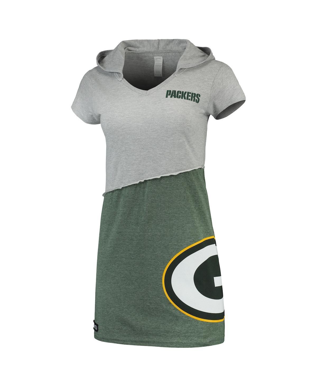 Womens Refried Apparel Gray and Green Green Bay Packers Hooded Mini Dress - Gray Product Image