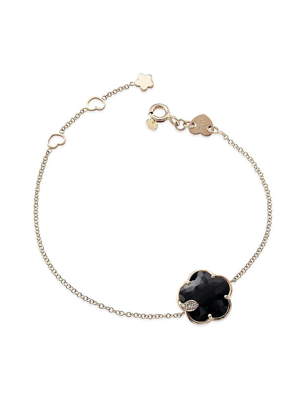 Womens Petit Joli 18K Rose Gold, Black Onyx, & Diamond Flower Charm Bracelet Product Image