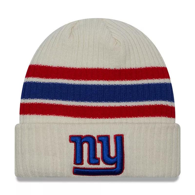 Mens New Era Cream New York Giants Team Stripe Cuffed Knit Hat Product Image