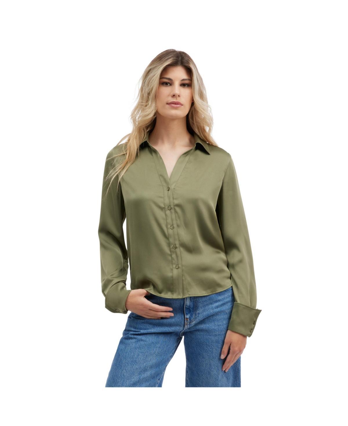 Nvlt Womens Button Front Satin Blouse Product Image