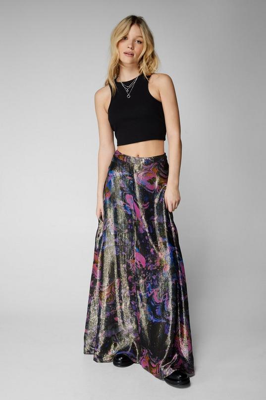 Metallic Marble Print Maxi Skirt Product Image