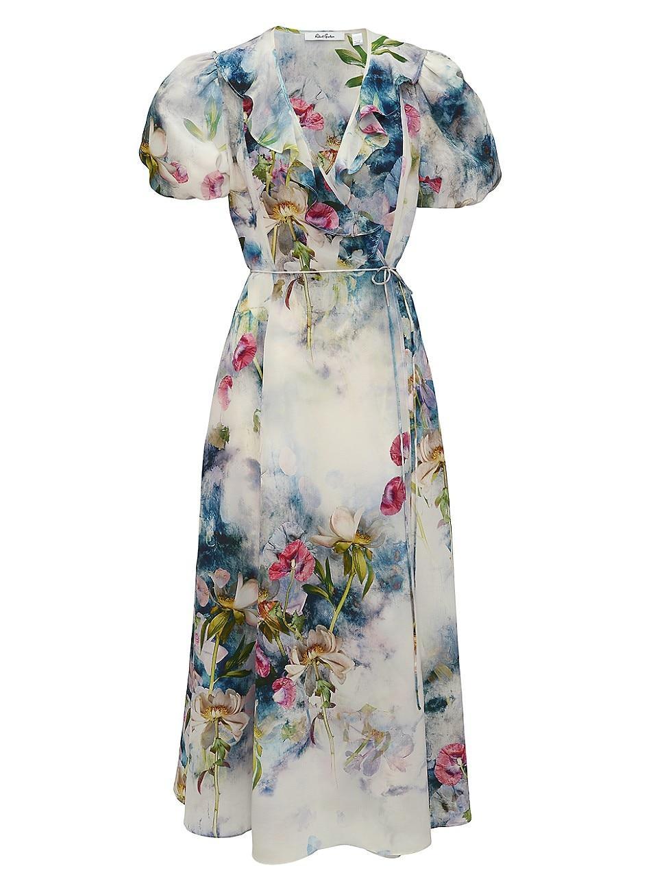 Womens Layla Silk-Blend Floral Midi-Dress Product Image