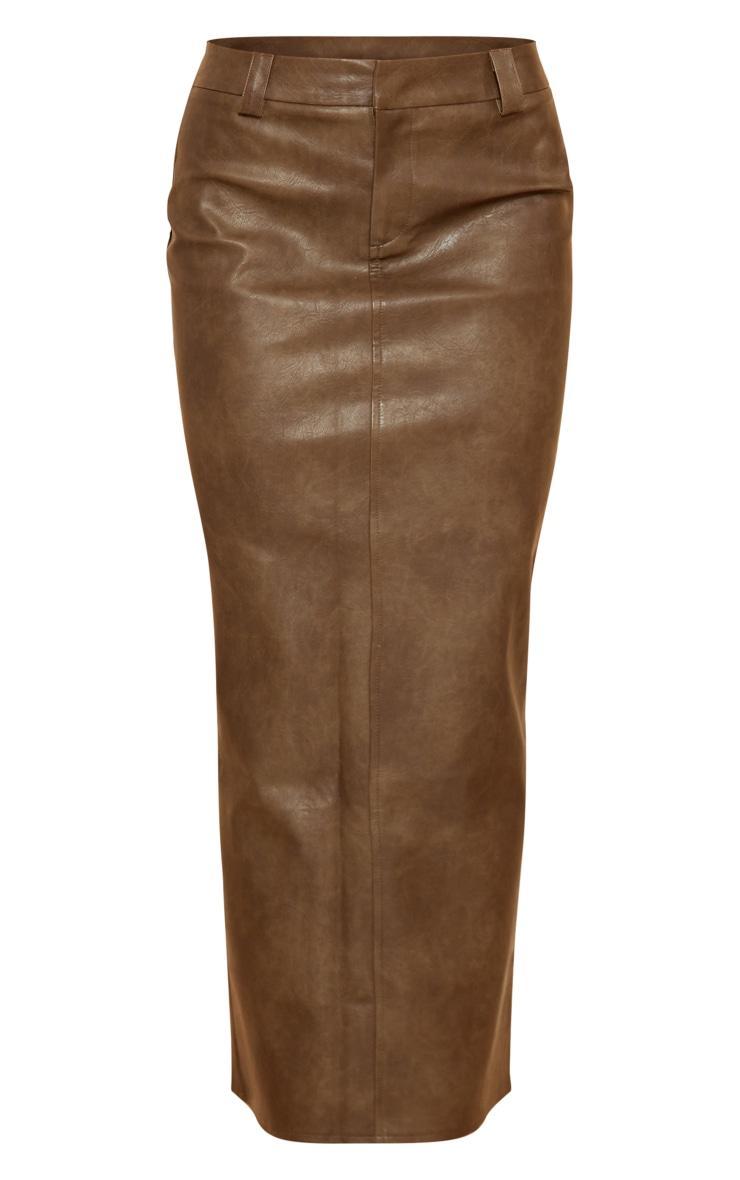 Premium Brown Washed Faux Leather Maxi Skirt Product Image