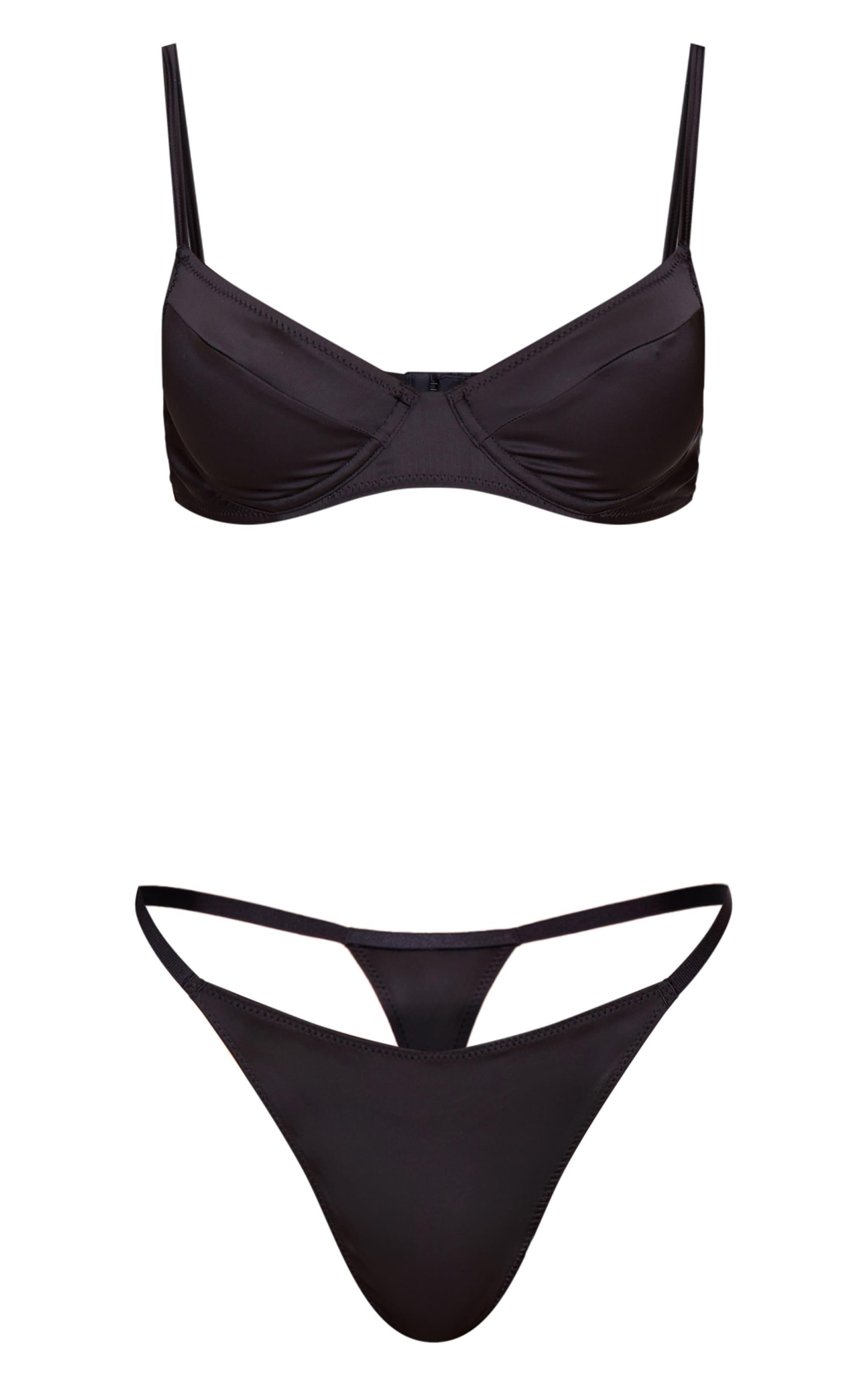 Black Satin Underwired Lingerie Set Product Image