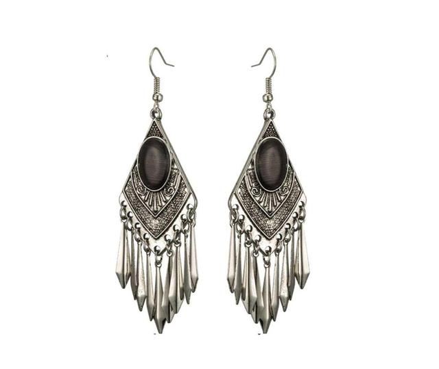 Black Cats Eye Stone Boho Dangle Earrings for Women Product Image