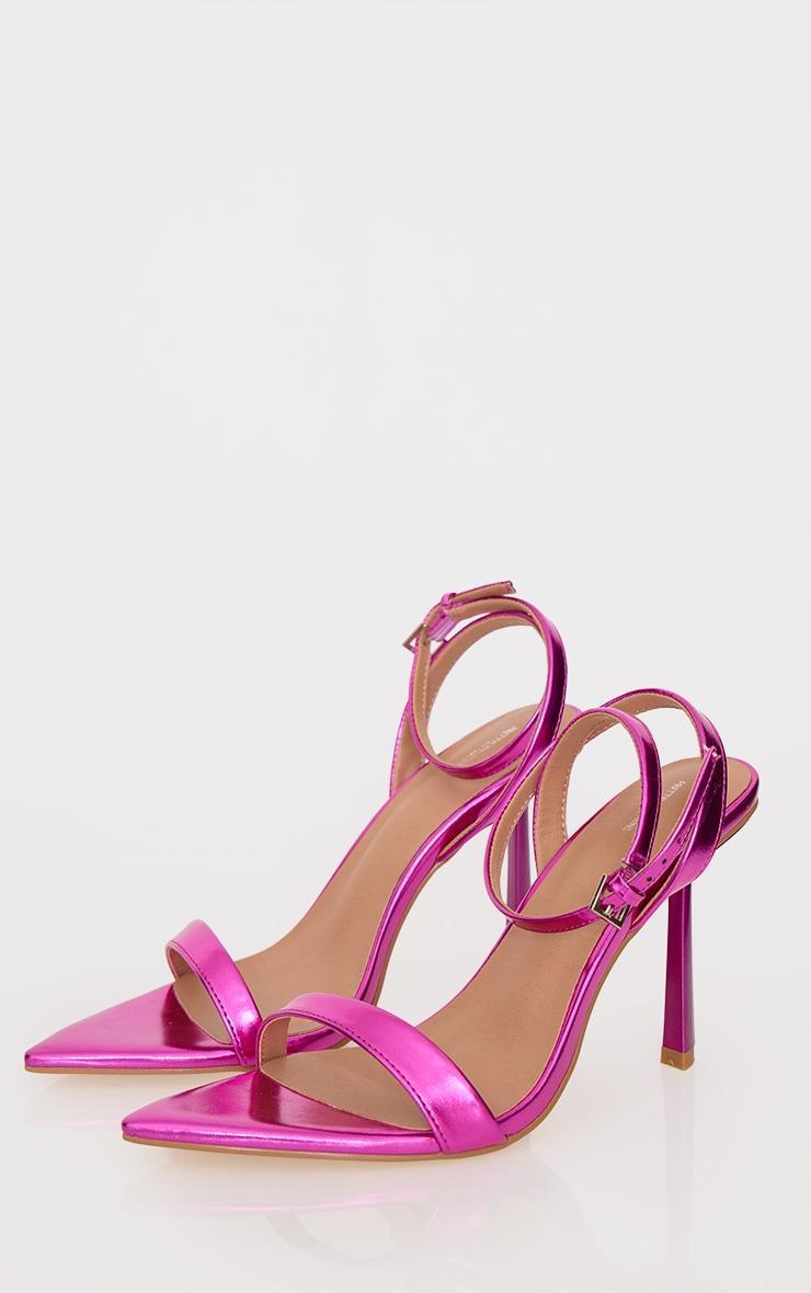 Pink Metallic PU Point Toe Strappy Barely There High Heeled Sandals Product Image