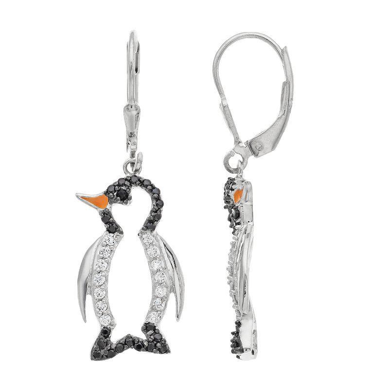 Sophie Miller Sterling Silver Black & White Cubic Zirconia Penguin Earrings, Womens, Silvertone Product Image