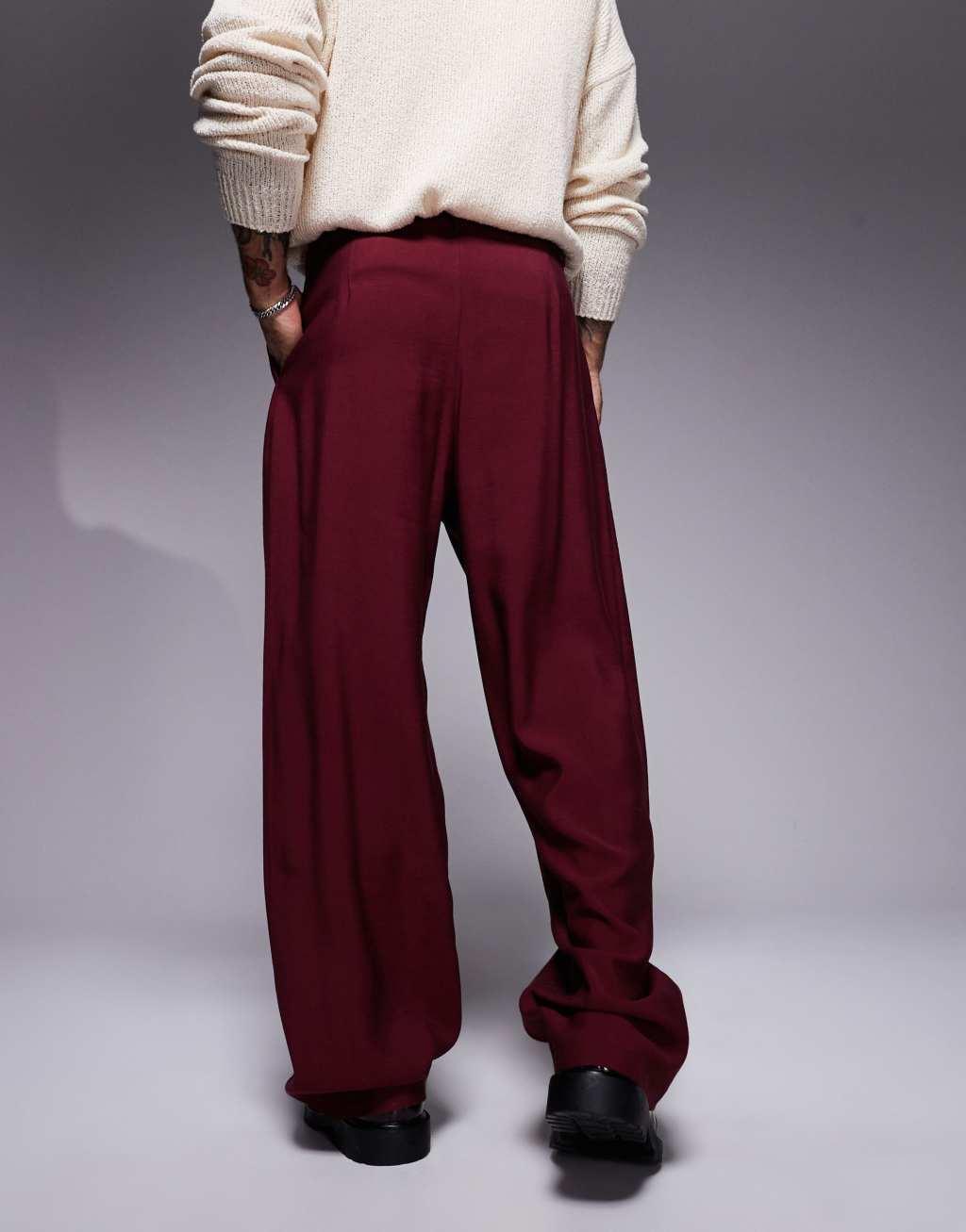 ASOS DESIGN wide leg dress pants in burgundy Product Image