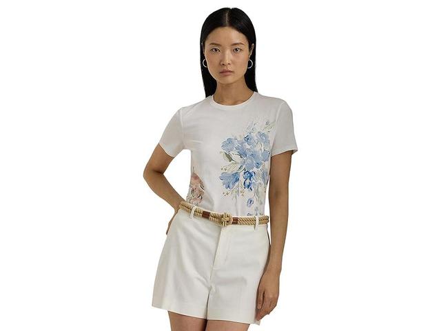 LAUREN Ralph Lauren Petite Floral Eyelet Cotton Jersey Tee Women's Clothing Product Image