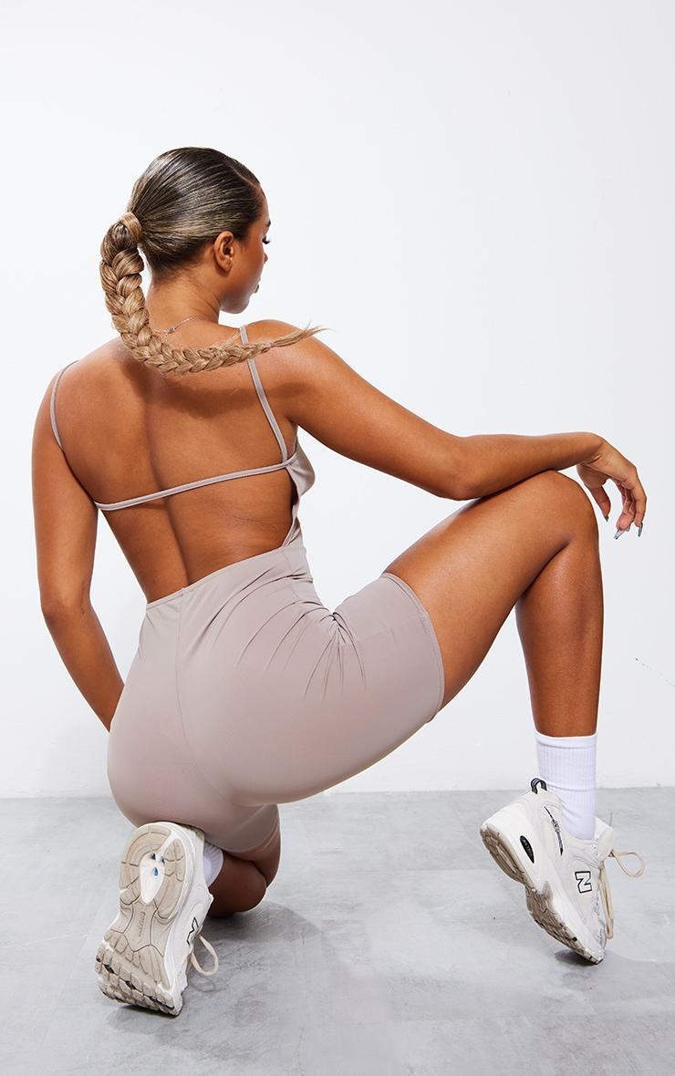 Taupe Matte Sculpt Strappy Back Detail Unitard Product Image