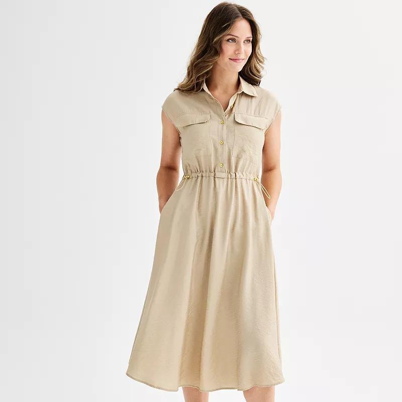 Womens Ellen Tracy Sleeveless Button Front Shirt Dress Brown Product Image