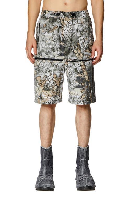 DIESEL P-McKell-Short Abstract Print Crinkled Nylon Shorts Product Image