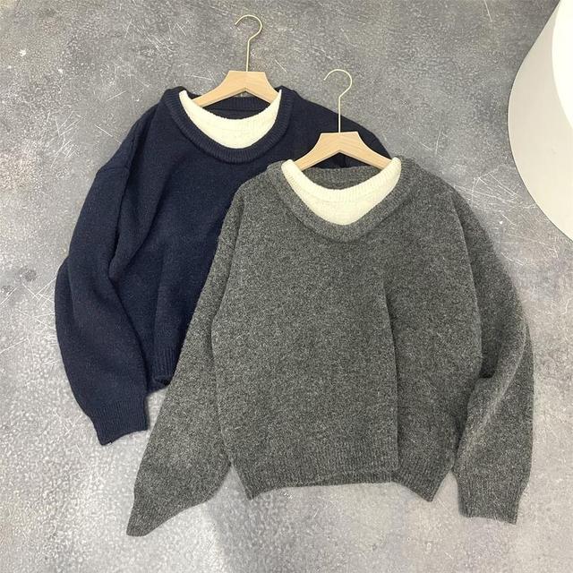 Crew Neck Mock Two Piece Sweater Product Image