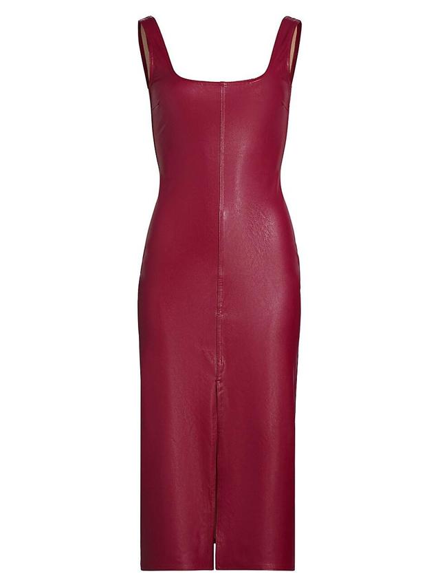 Womens Stretch Faux-Leather Scoopneck Midi-Dress Product Image