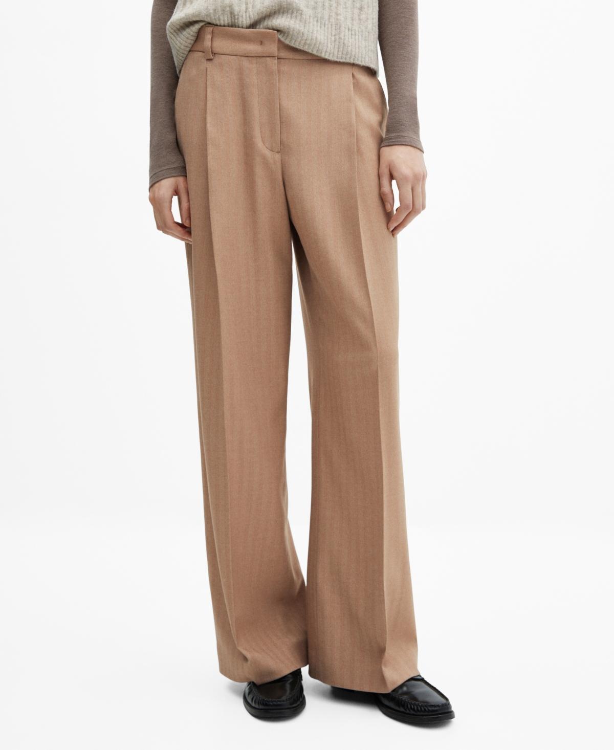 Mango light herringbone wide leg pants Product Image