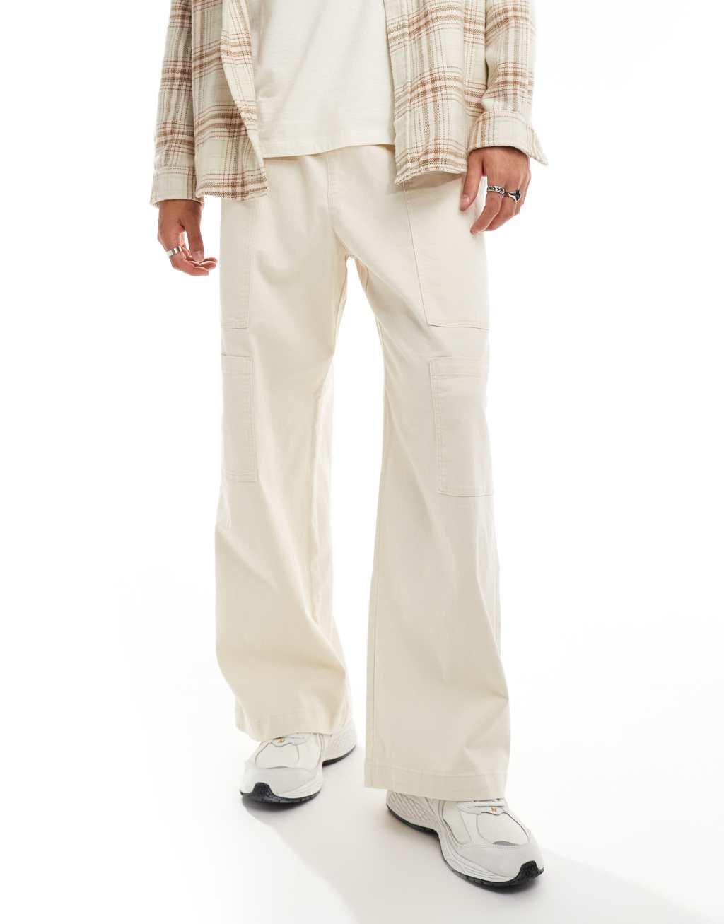 ADPT wide fit pull-on cargo pants in off-white  Product Image