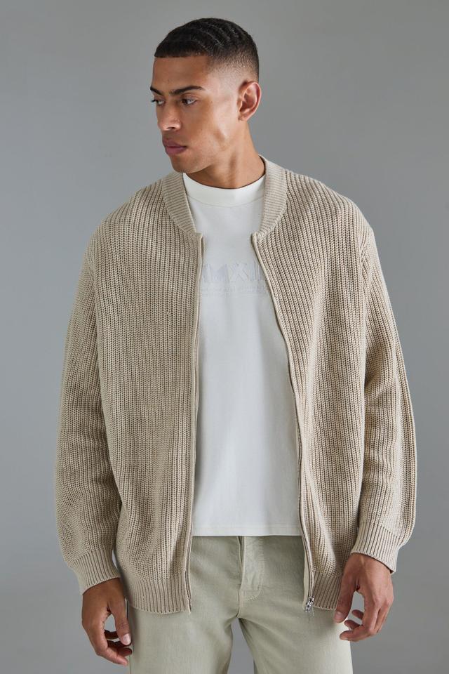 Regular Ribbed Fisherman Knit Bomber | boohooMAN USA Product Image