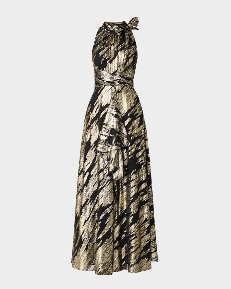 Faye Draped Metallic Jacquard Halter Gown Product Image