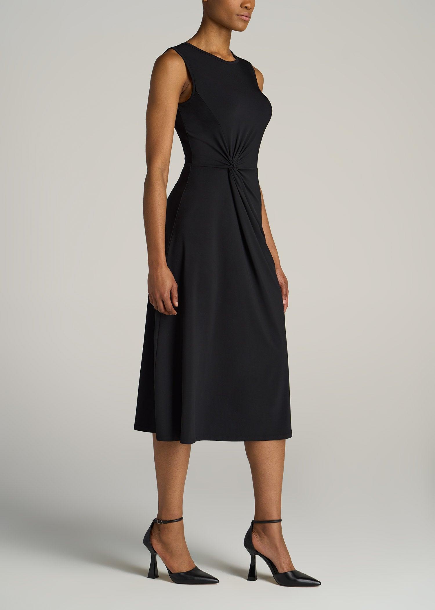 Sleeveless Knot Front Dress for Tall Women in Black product image