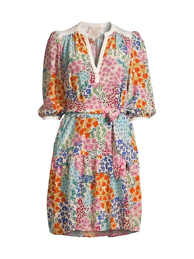 Womens Astrid Floral Silk Belted Minidress Product Image