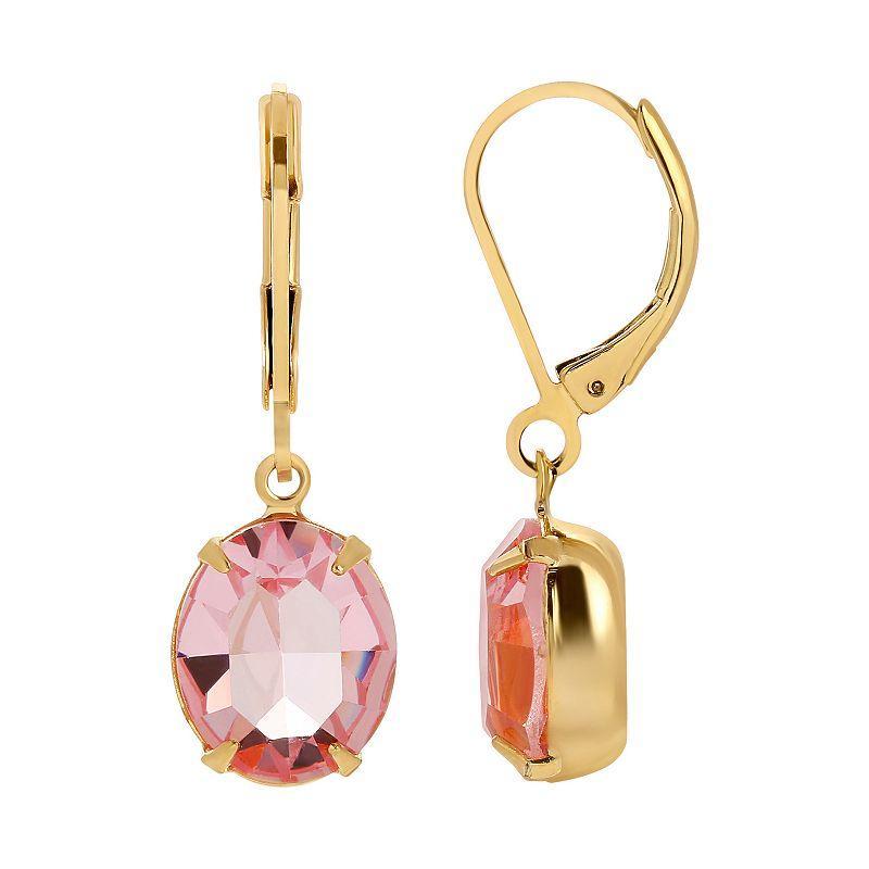 1928 Gold Tone Pink Oval Crystal Drop Earrings, Womens Product Image