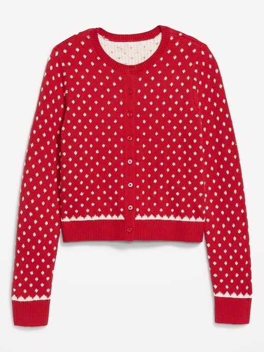 SoSoft Holiday Print Crop Cardigan Sweater Product Image