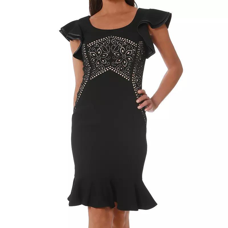 Womens Focus By Shani Laser Cutting Dress with Flutter Sleeves Product Image