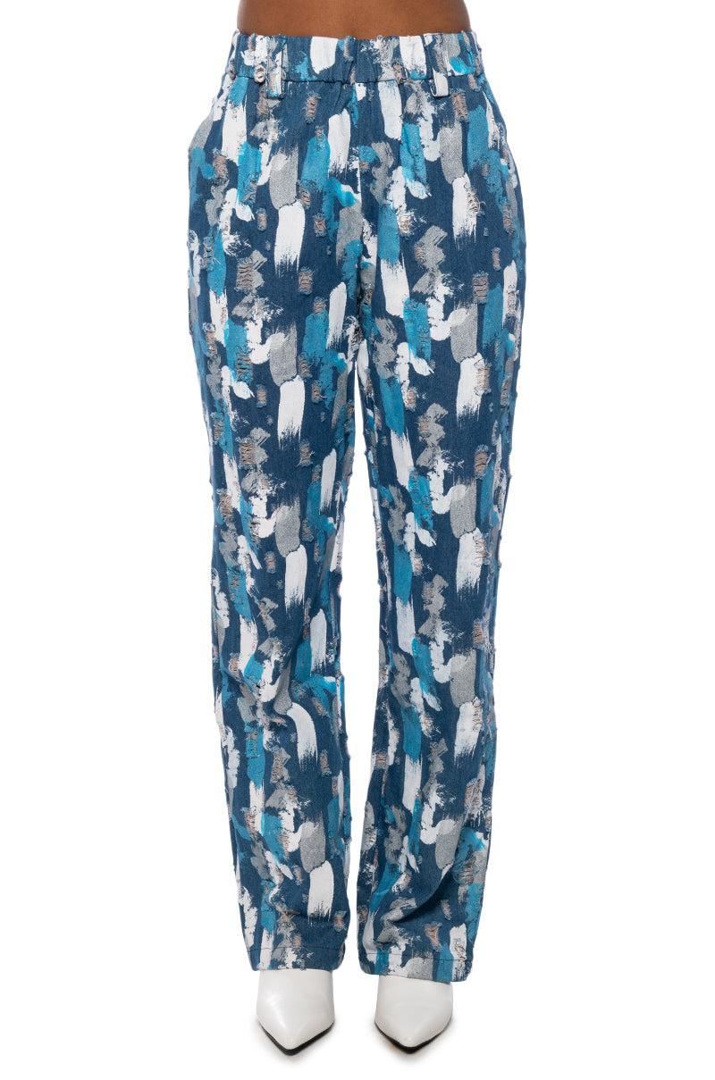 PAINTED BLUE HIGH WAIST WIDE LEG PANT Product Image