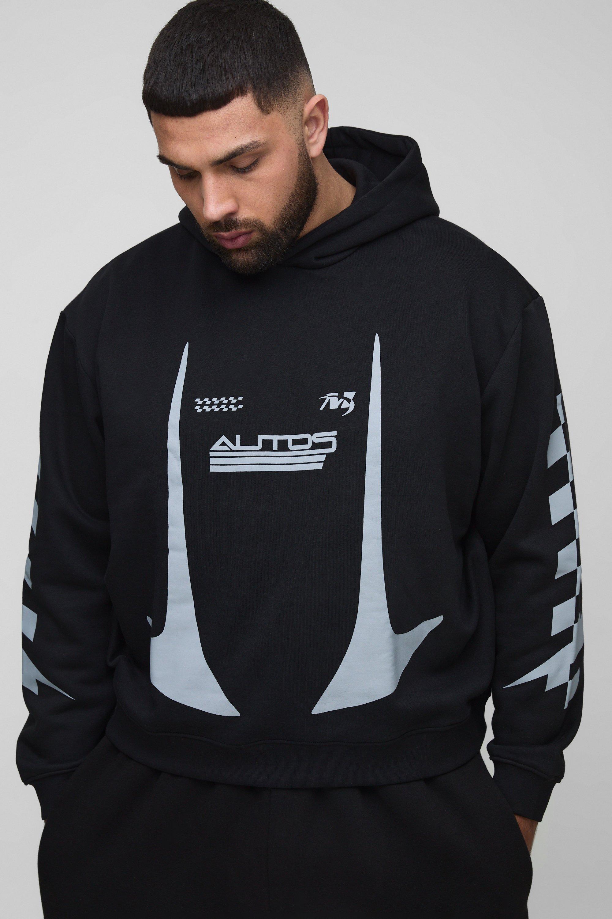 Plus Oversized Boxy Moto Print Hoodie | boohooMAN USA product image