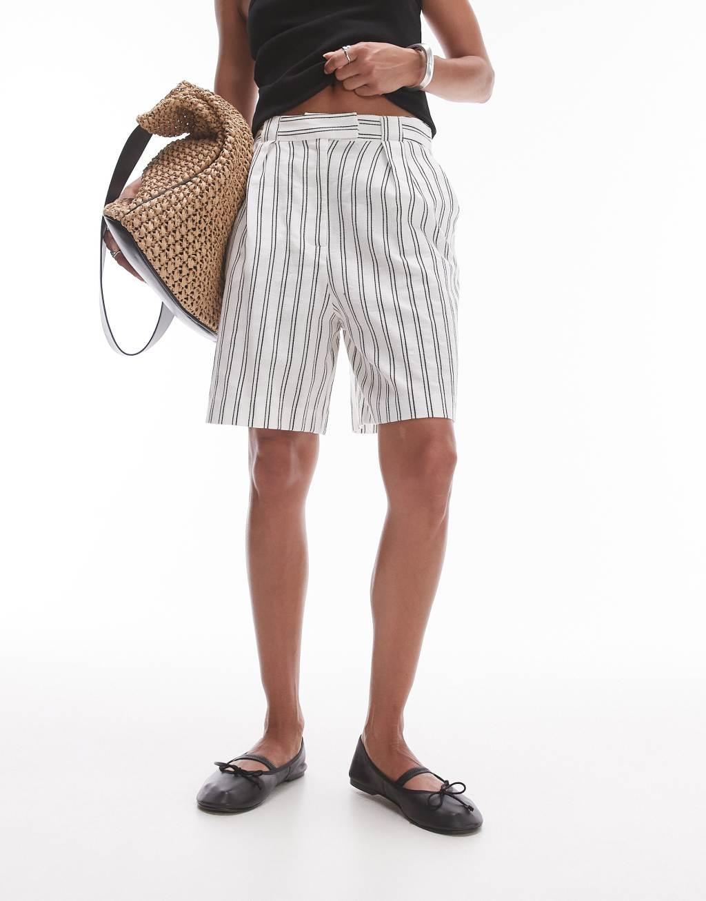 Topshop stripe tailored short in mono Product Image