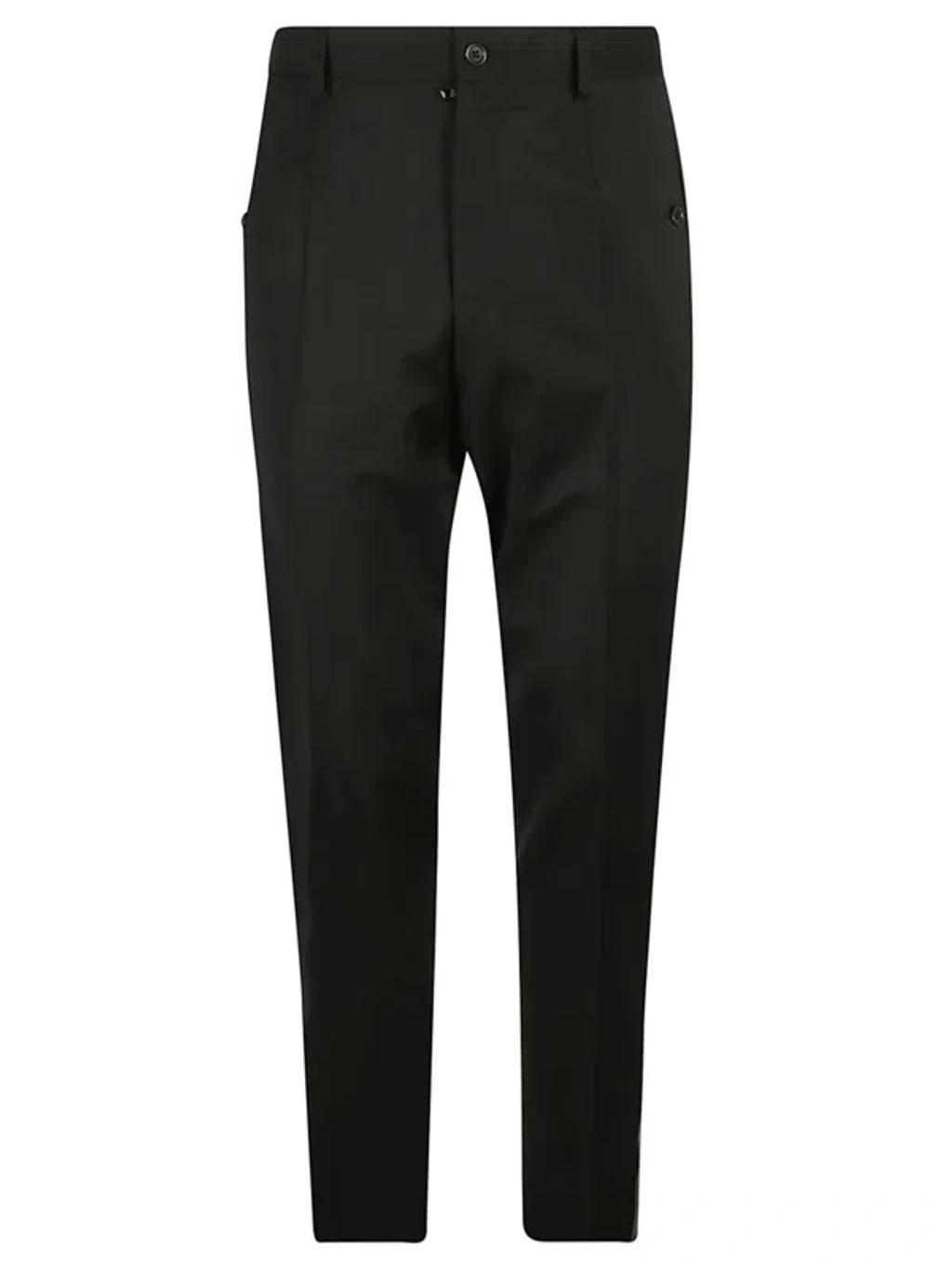 Chambray Pressed Crease Tapered Trousers In Black Product Image