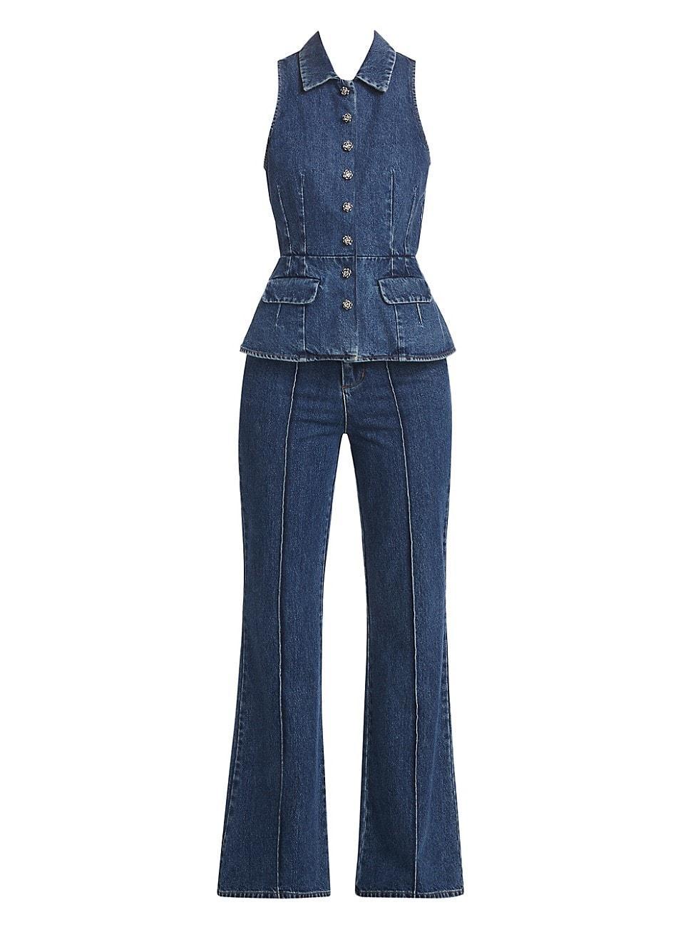 Sleeveless Flared Denim Jumpsuit Product Image