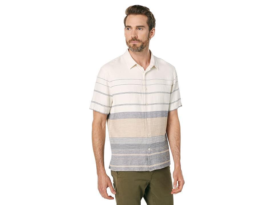 Vince Engineered Stripe Short Sleeve (Off-White/Coastal) Men's Clothing Product Image