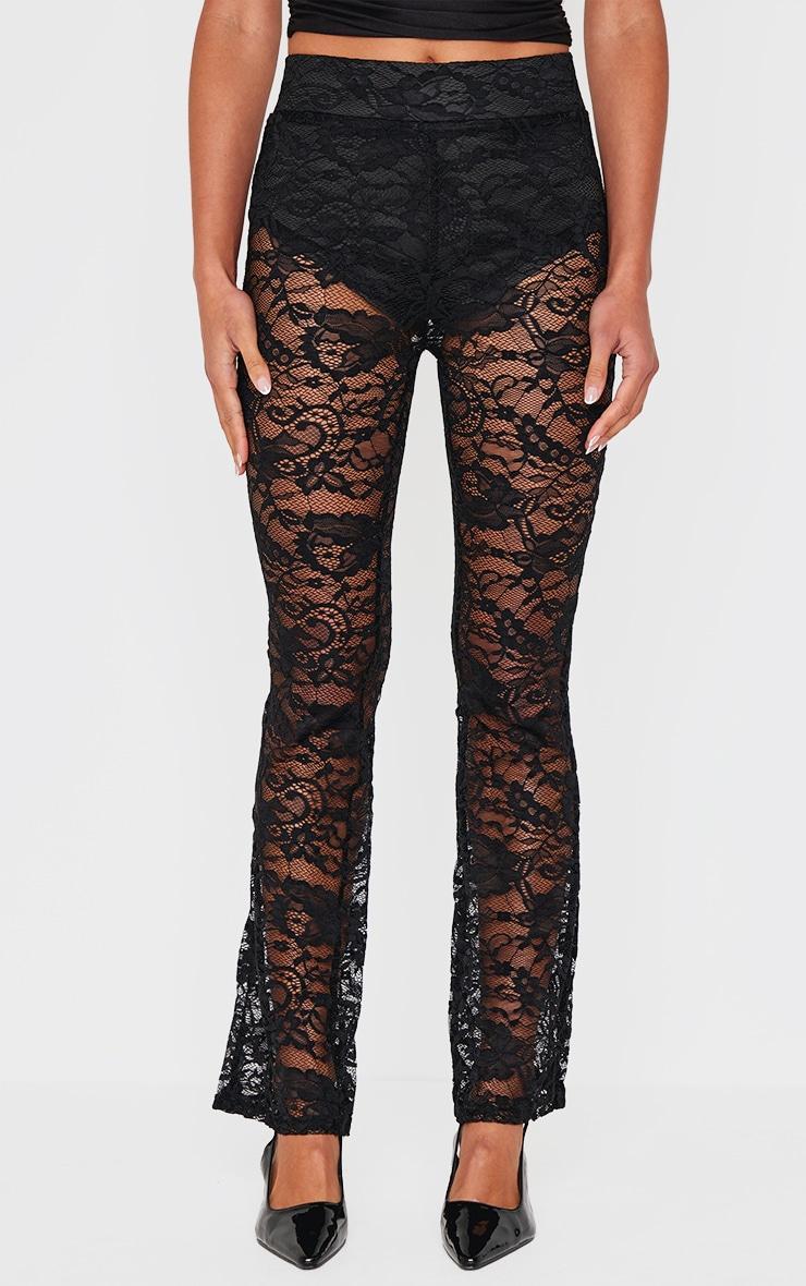 Black Lined Lace Flared Pants Product Image